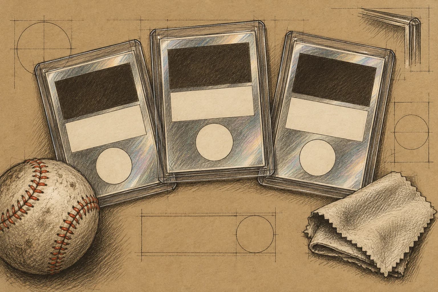 Editorial Bowman-style baseball card blueprint with prospect card frames