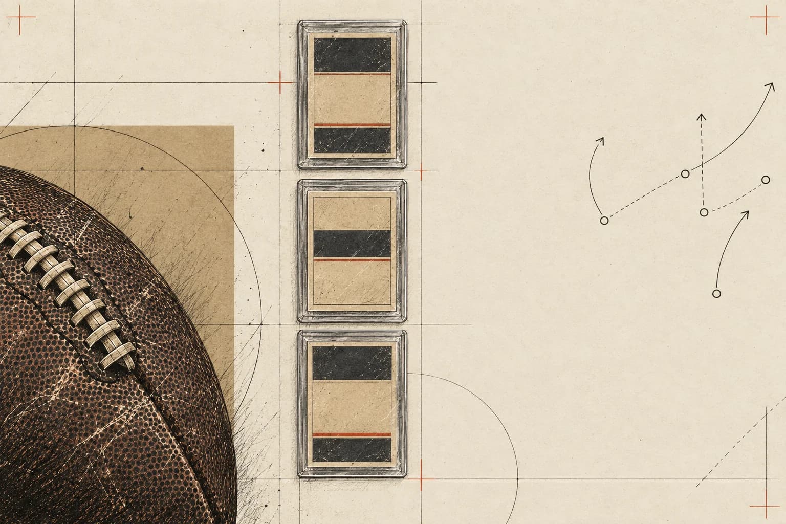 Editorial football card blueprint showing prospect-card identification details