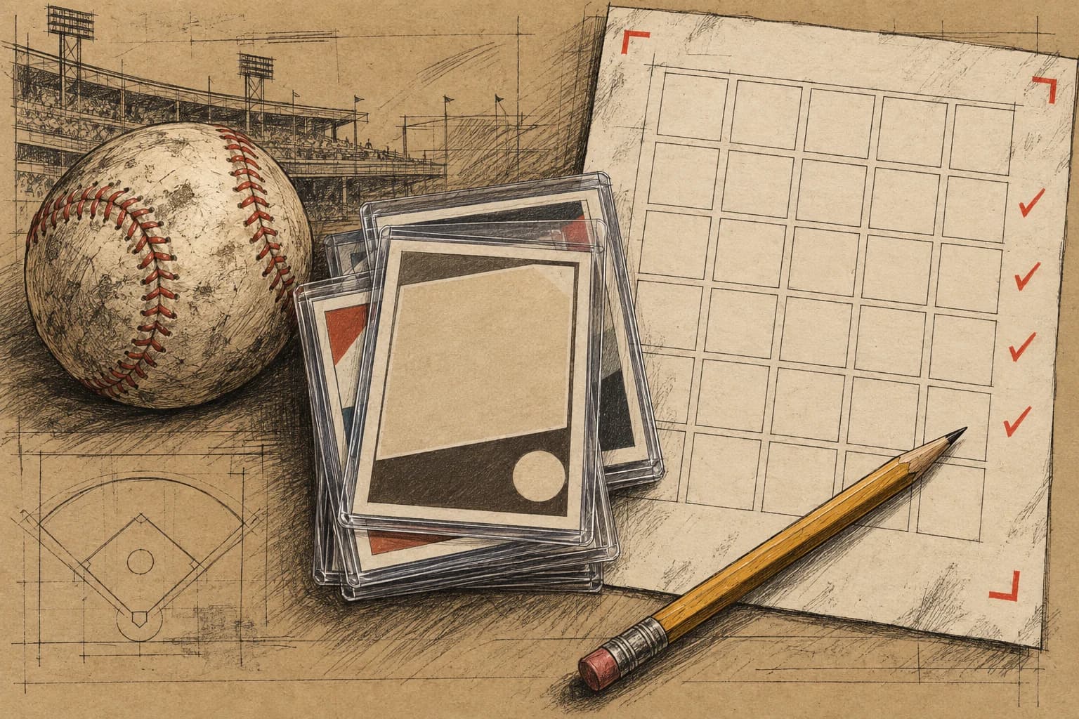 Editorial premium baseball card blueprint with framed card and memorabilia details