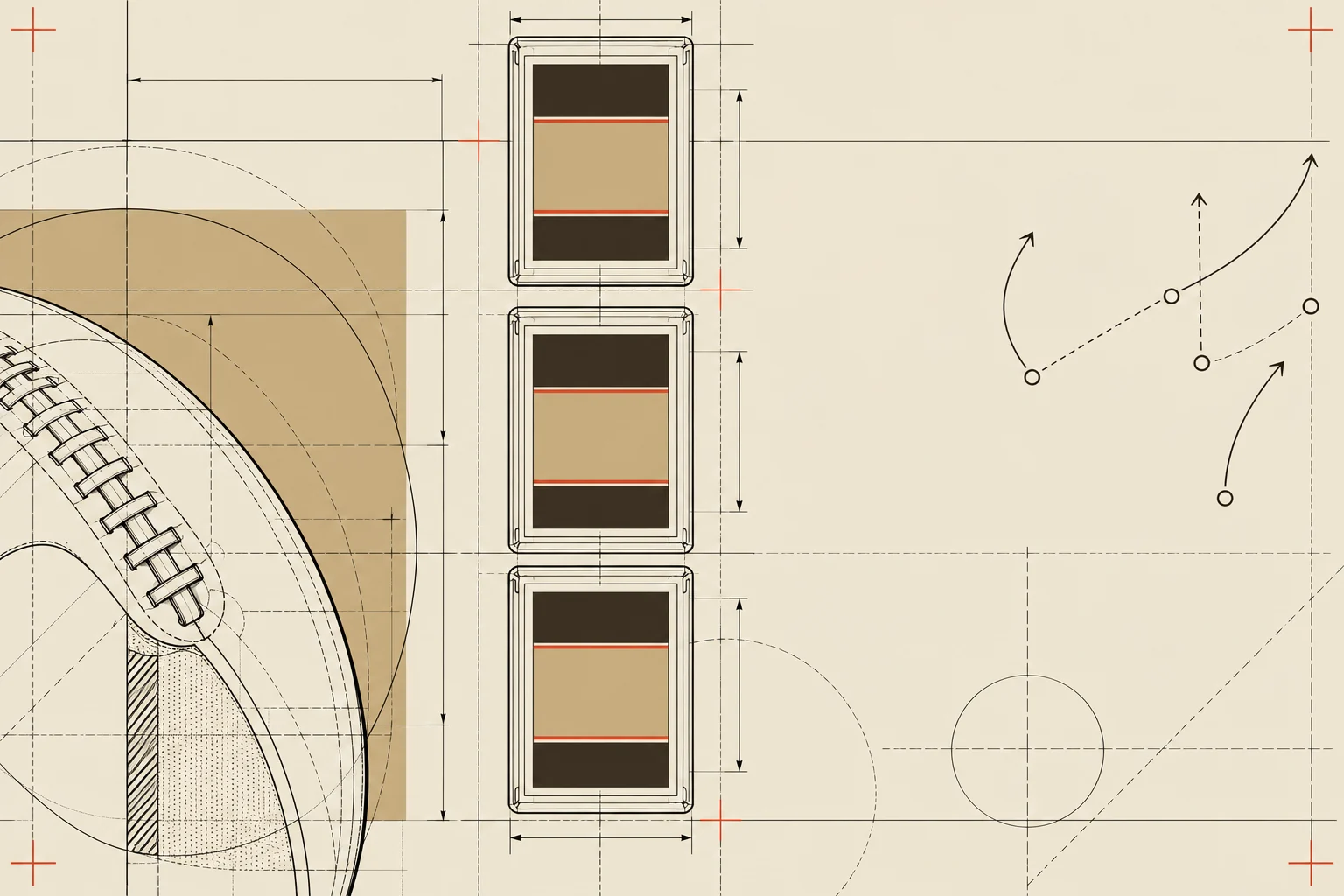 Technical blueprint of football card construction and collecting details
